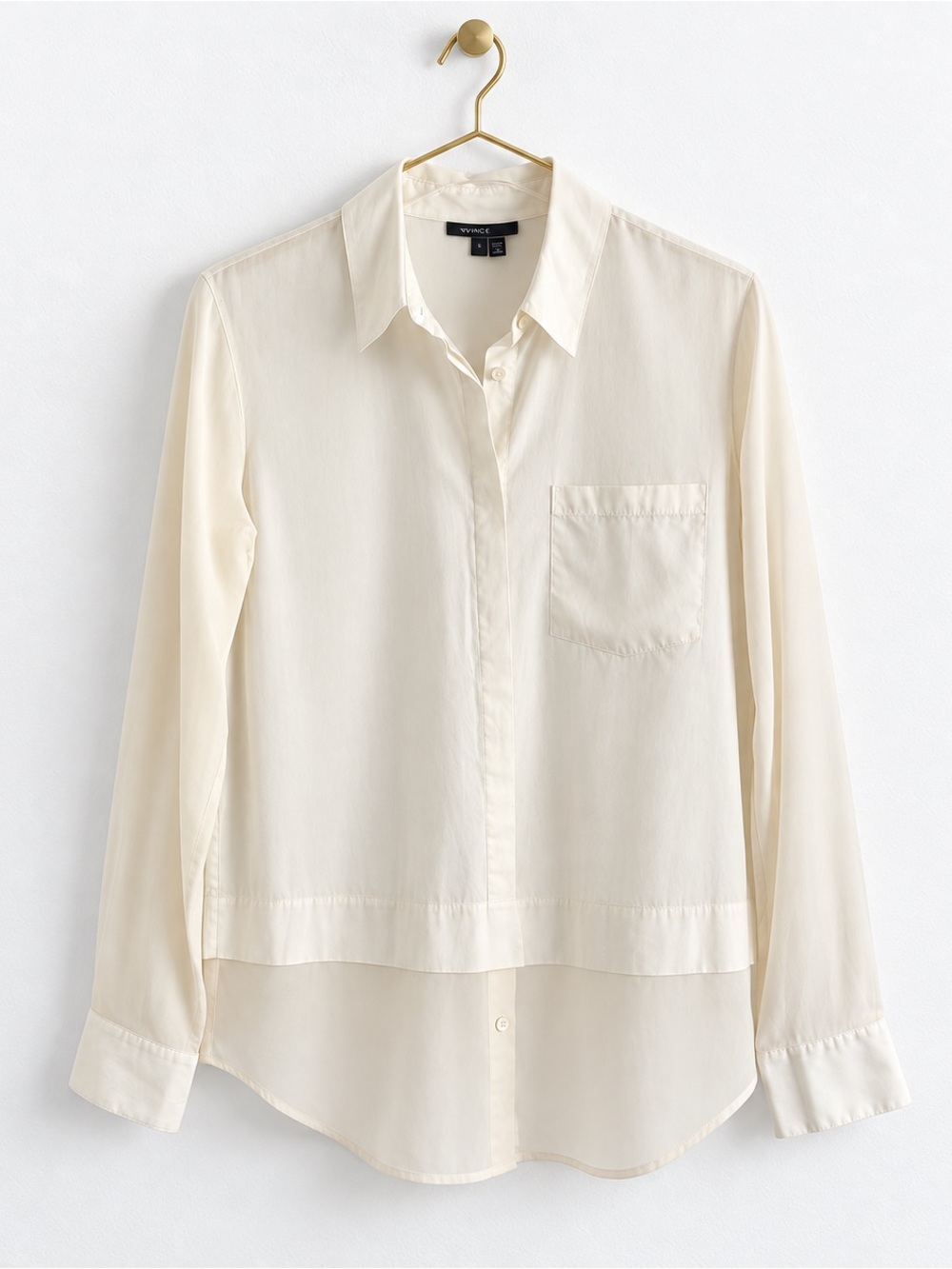 Vince Ivory Cotton Silk Contrast Button Down Shirt Blouse Size 8